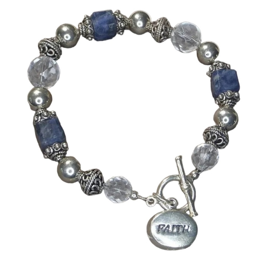 Rare! Silpada Sterling Silver “FAITH” Sodalite Charm Bracelet B0987
